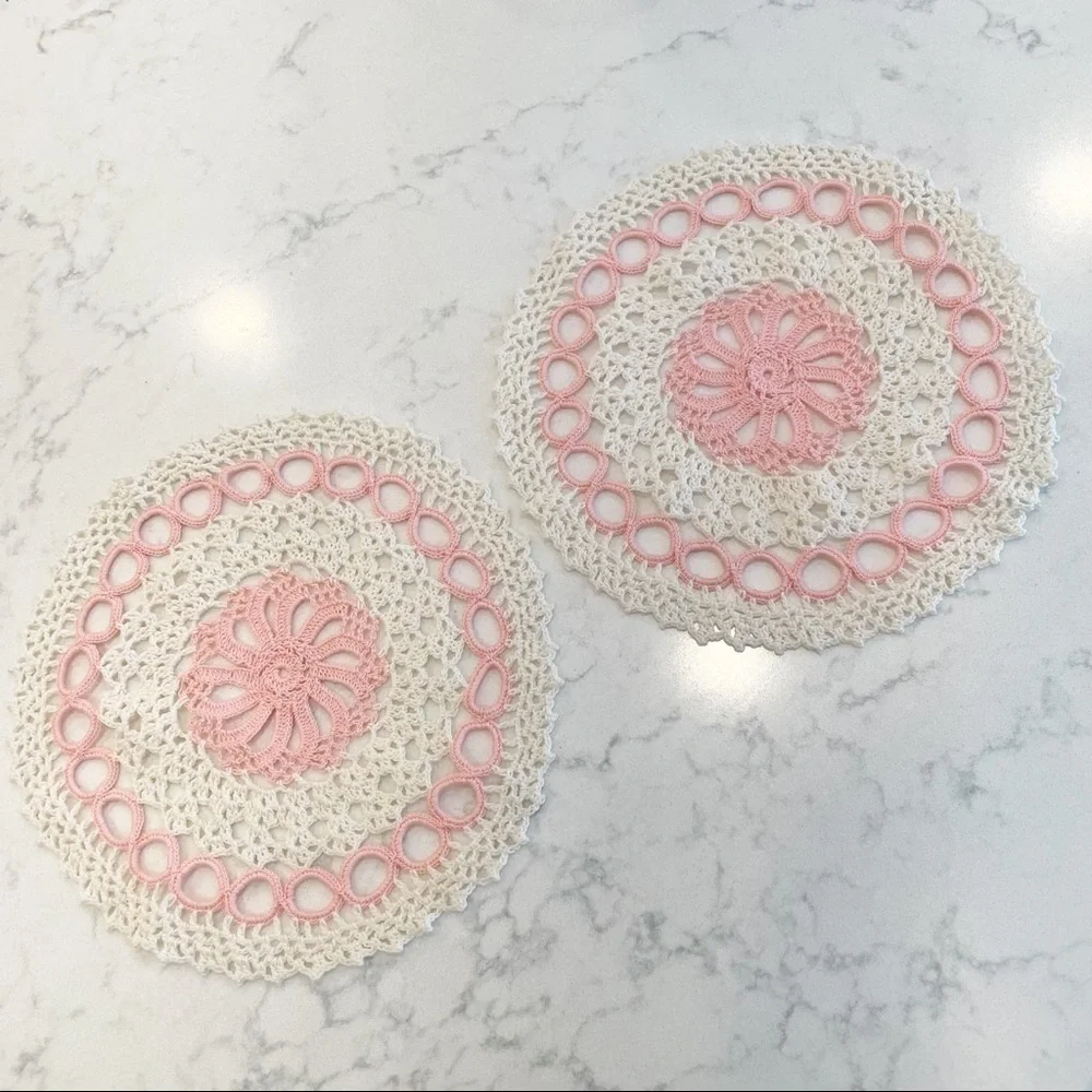 Vintage Handmade Crochet Coasters Dollies Set of 2